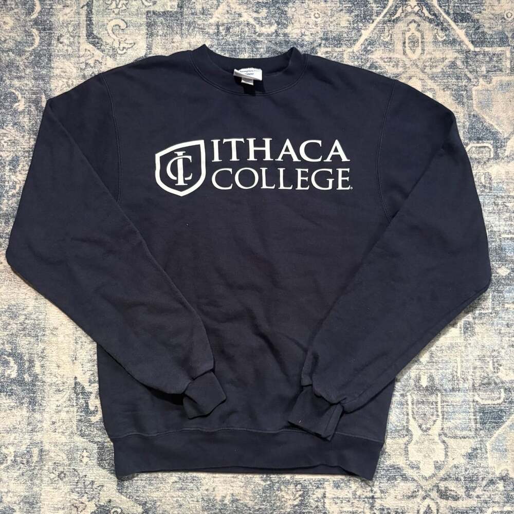 Champion Ithaca College Sweatshirt Size S Navy Blue Eco Authentic